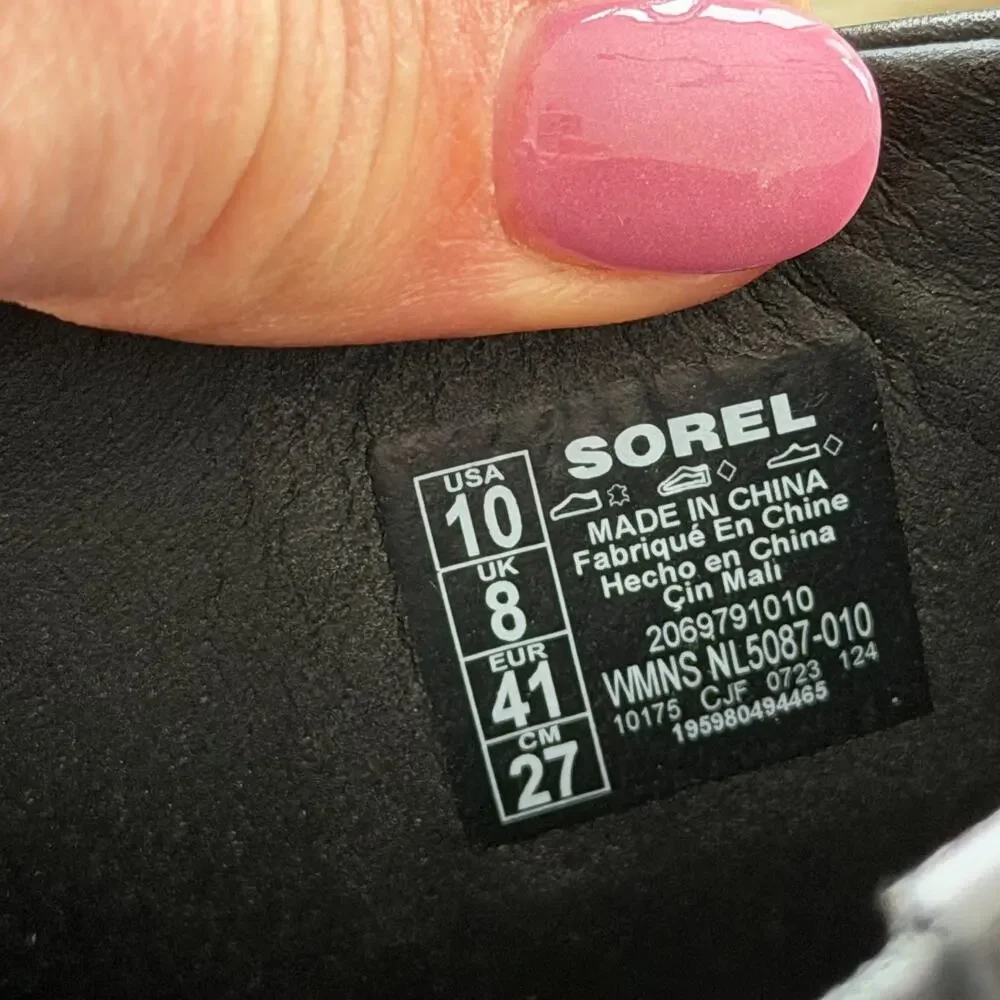 Sorel Joanie IV Slide Leather Open-Toe Wedge Sandals Black 10